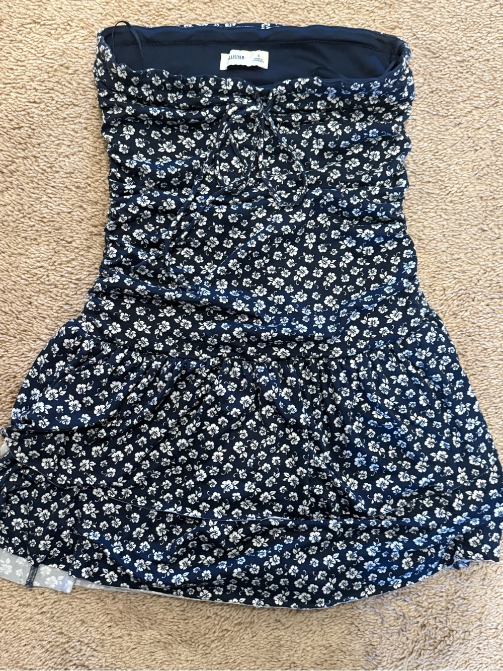 Abercrombie & Fitch Navy and White Floral Strapless Sundress